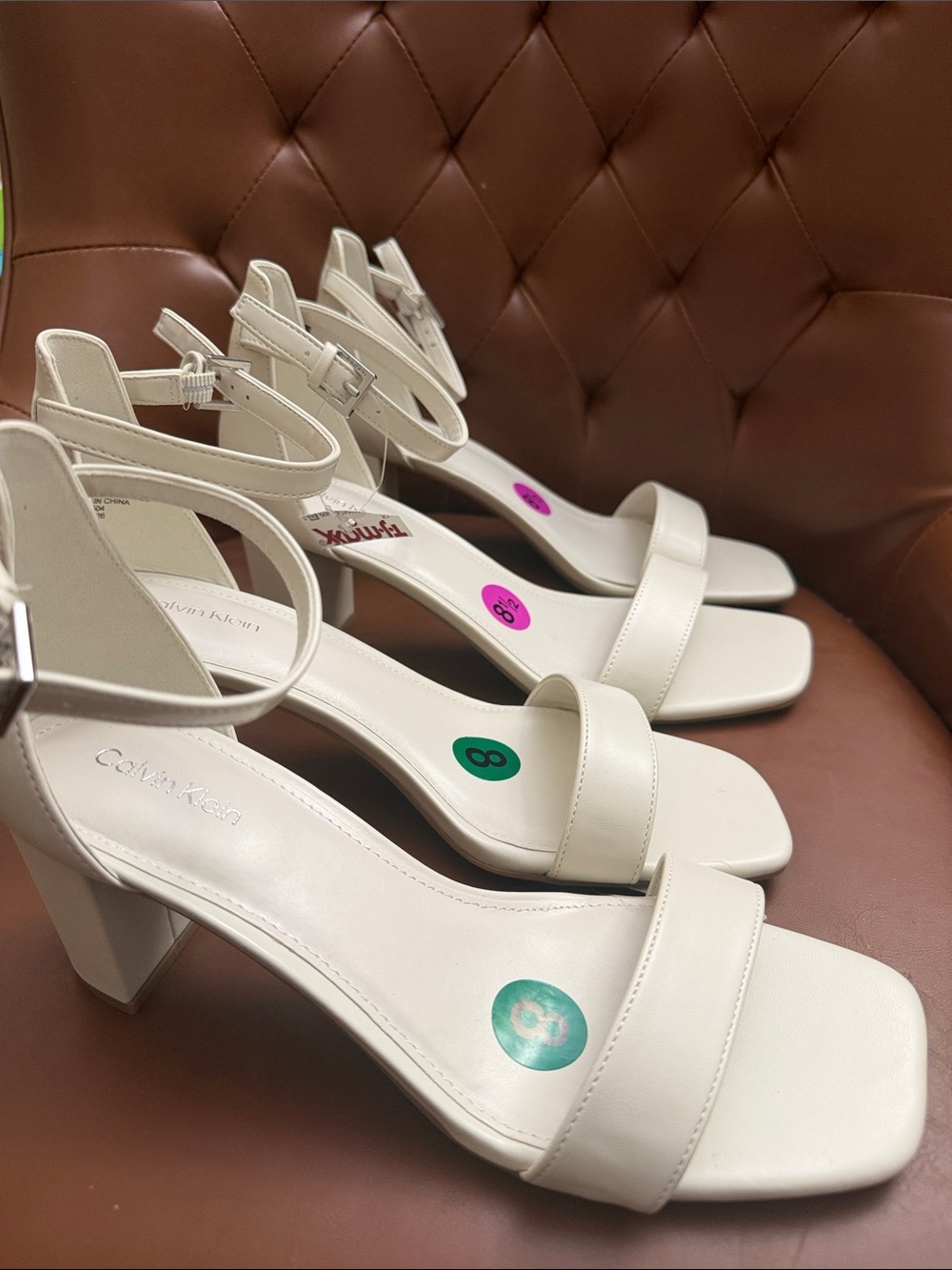 Calvin Klein Women's White Ankle-Strap Block Heel Sandals